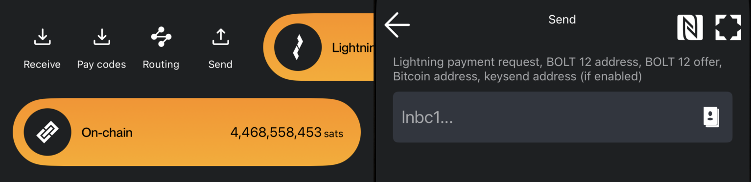 ZEUS wallet slide